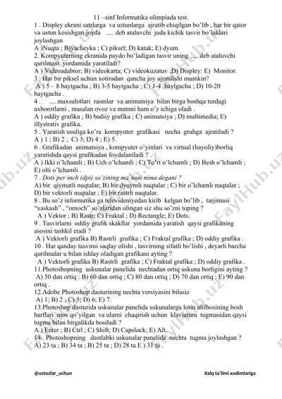 11-sinf informatika olimpiada test — DOC