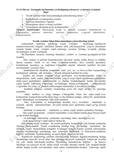 texnik vositalar bilan himoyalanadigan axborotlarning turlari — DOCX