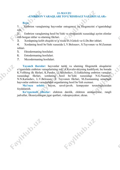 embriologiya va hayot fanida "embrion varaqlari to'g'risidagi nazariyalar" — DOC