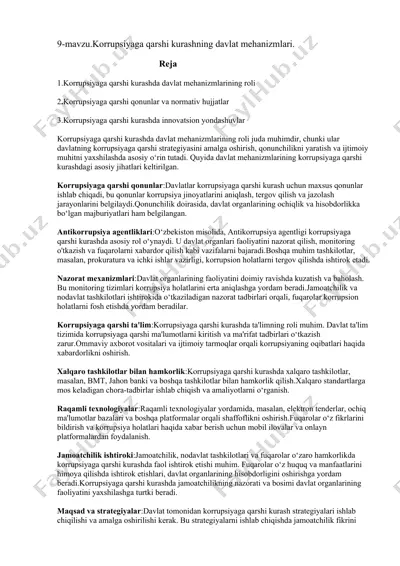 korrupsiyaga qarshi kurashning davlat mehanizmlari — DOCX