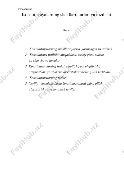 konstitutsiyalarning shakllari, turlari va tuzilishi — DOC