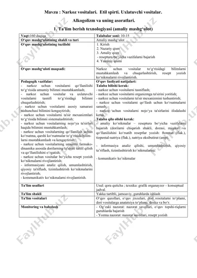 narkoz vositalari. etil spirti. uxlatuvchi vositalar — DOCX