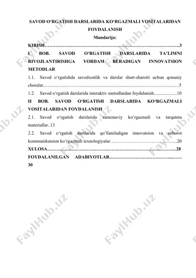 savod oʻrgatish darslarida koʻrgazmali vositalaridan foydalanish — DOCX