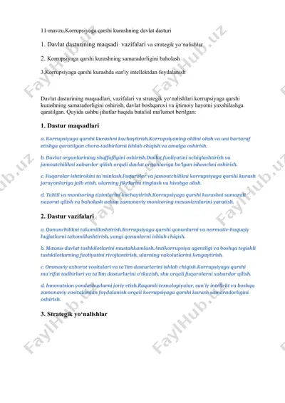 korrupsiyaga qarshi kurashning davlat dasturi — DOCX