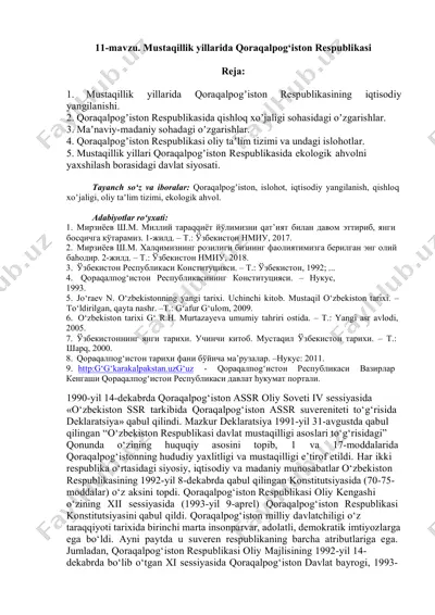 mustaqillik yillarida qoraqalpog‘iston respublikasining iqtisodiy, ma'naviy-madaniy va ekologik yangilanishi — DOCX