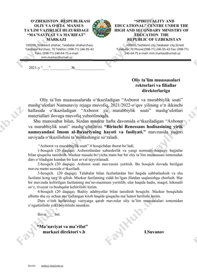 "axborot va murabbiylik soati mashg'ulotlari" — DOCX
