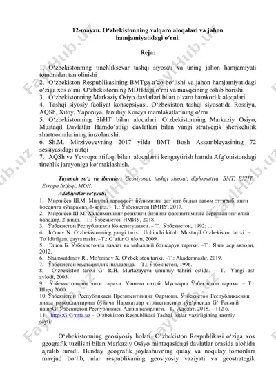 oʻzbekistonning xalqaro aloqalari va jahon hamjamiyatidagi oʻrni — DOCX