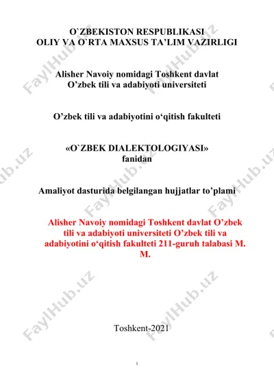 o'zbek dialektologiyasi amaliyot dasturida belgilangan hujjatlar to'plami — DOCX