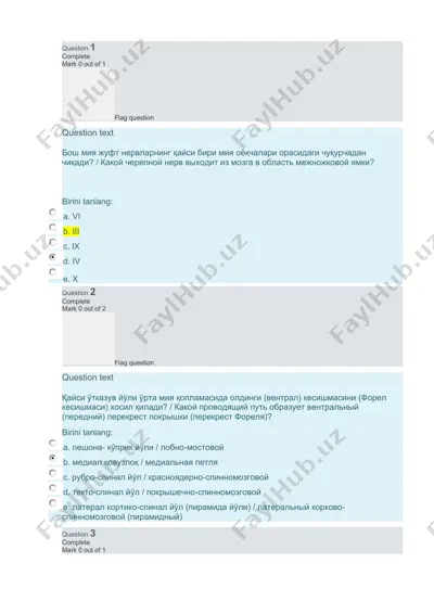 nervlar anatomiyasi savollari — DOCX