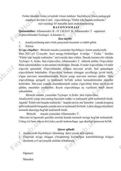 "elektr toki haqida tushincha." darsi — DOCX