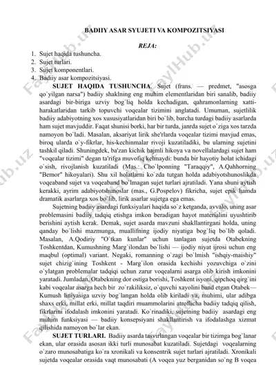 badiiy asar sujeti va kompozitsiyasi — DOCX