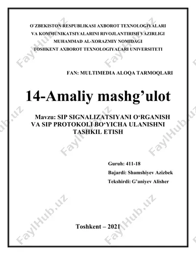 sip signalizatsiyani o‘rganish va sip protokoli bo‘yicha ulanishni tashkil etish — DOCX