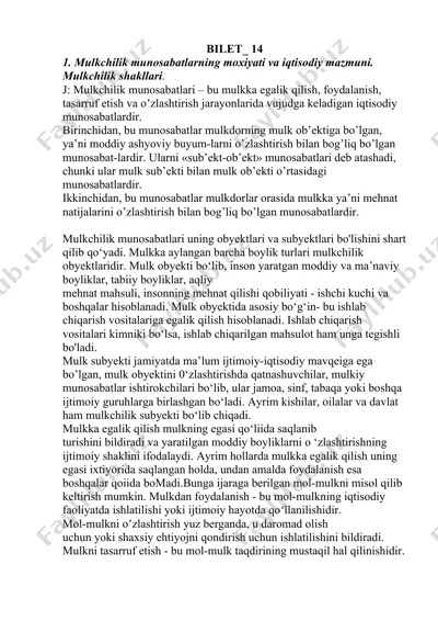 mulkchilik munosabatlarning moxiyati va iqtisodiy mazmuni. mulkchilik shakllari — DOCX