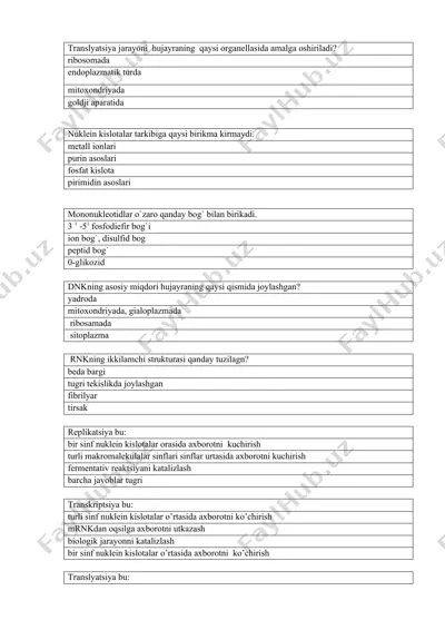 hujayra tuzilishi va fiziologiyasi — DOCX