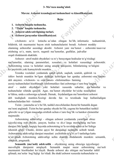 axborot texnologiyasi tushunchasi va klassifikatsiyasi — DOCX