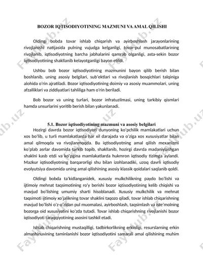 bozor iqtisodiyotining mazmuni va amal qilishi — DOCX