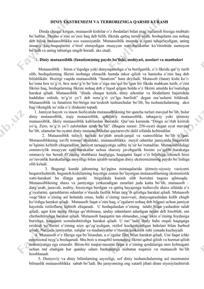 diniy ekstremizm va terrorizmga qarshi kurash — DOCX