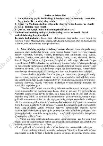 islom dinining vujudga kelishidagi tarixiy sharoitlar — DOCX