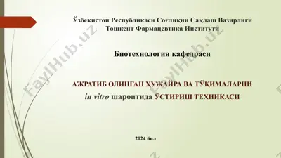 ажратиб олинган ҳужайра ва тўқималарни ўстириш техникаси — PPTX