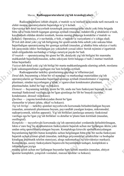 radioapparaturalarni yig‘ish texnologiyalari — DOC