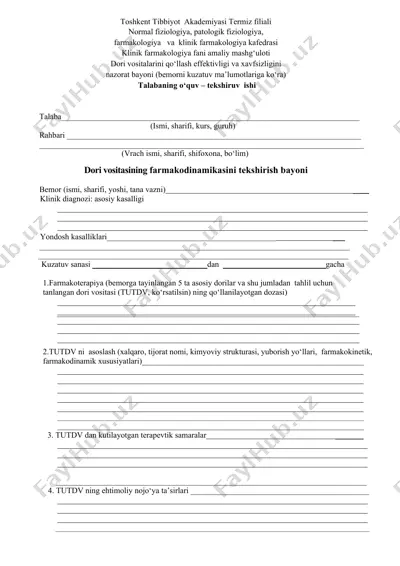 dori vositalarining effektivligi va xavfsizligi nazorat bayoni — DOCX