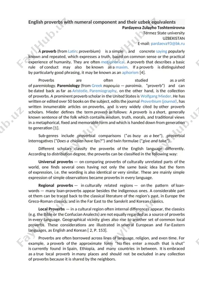 english proverbs with numeral component and their uzbek equivalents — DOCX