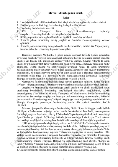 ii jahon urushi va uning asosiy voqealari — DOCX