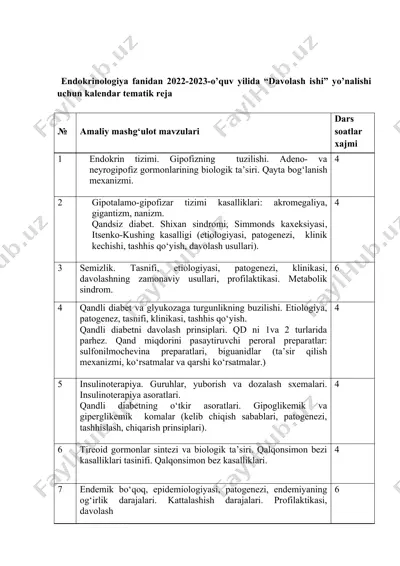 davolash ishi kalendar tematik reja — DOCX