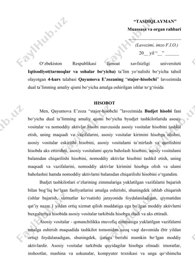 budjet tashkilotlarida asosiy vositalar va nomoddiy aktivlar hisobi — DOCX