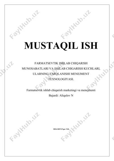 farmatsevtik ishlab chiqarish marketingi va menejmenti — DOCX