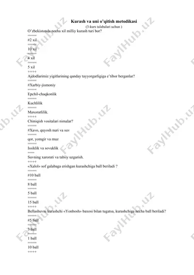 kurash va uni o’qitish metodikasi — DOCX