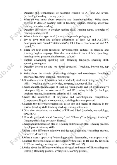 technologies of teaching reading to a1 and a2 levels — DOCX