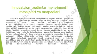innovatsion  xodimlar menejmenti masalalari va maqsadlari — PPTX