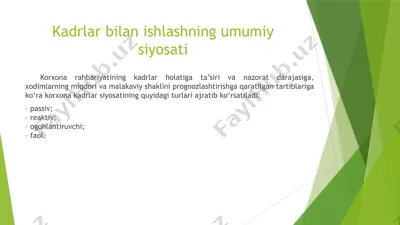 kadrlar bilan ishlashning umumiy sifati — PPTX