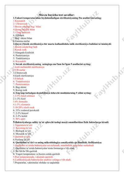 sterilizatsiya usullari — DOC