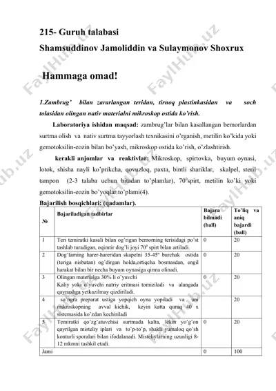 nativ materialni mikroskop ostida ko'rish — DOCX