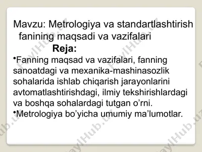 metrologiya va standartlashtirish fanining maqsadi va vazifalari — PPTX