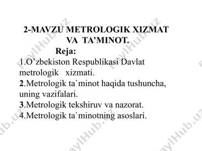 metrologik xizmat va ta’minot — PPTX