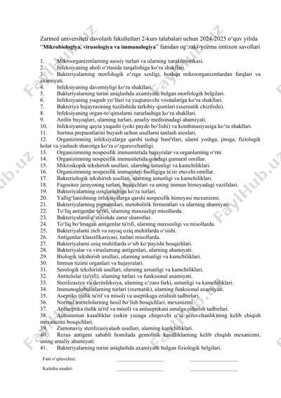 mikrobiologiya, virusologiya va immunologiya — DOCX