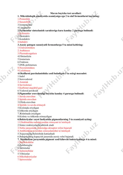 mikrobiologiya test savollari — DOCX