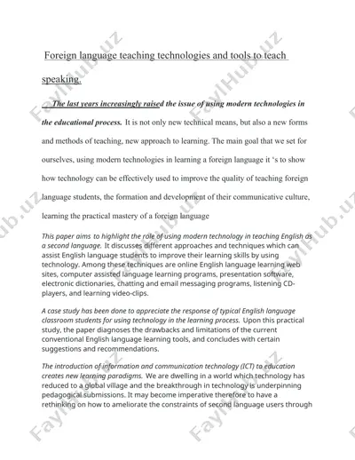 foreign language teaching technologies and tools to teach speaking — DOCX