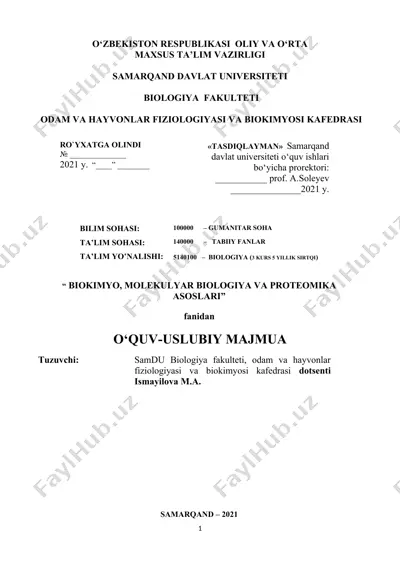 biokimyo va molekulyar biologiya fanining o‘quv-uslubiy majmuasi — DOC