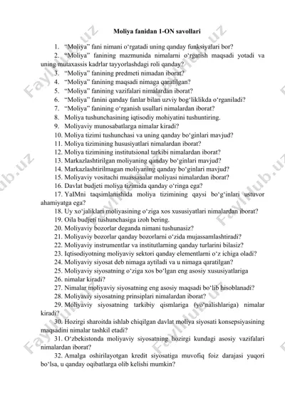 moliya fanidan 1-on savollari — DOC