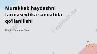 kompleks distilyatsiya texnologiyalari farmasevtika sanoatida — PPTX
