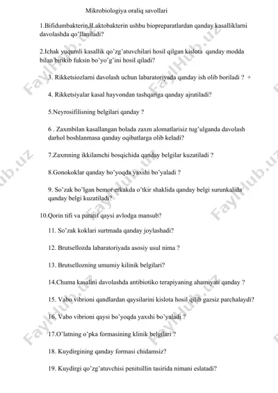 mikrobiologiya oralig'i savollari — DOCX