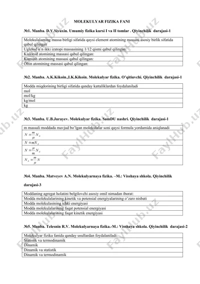 molekulyar fizika fani — DOC