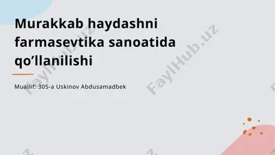 kompleks distilyatsiya texnologiyalari farmasevtika sanoatida — PPTX