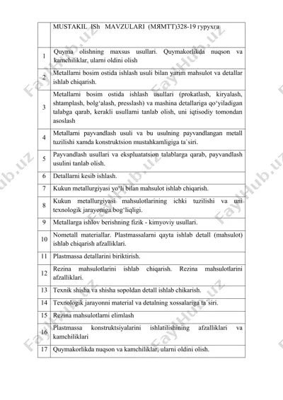 metall va plastmassa mahsulotlarining ishlab chiqarish — DOCX