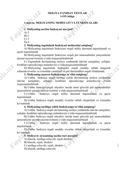 moliya fanidan testlar — DOC