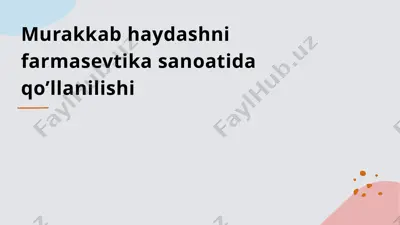farmasevtika sanoatida kompleks distilyatsiya texnologiyalari — PPTX